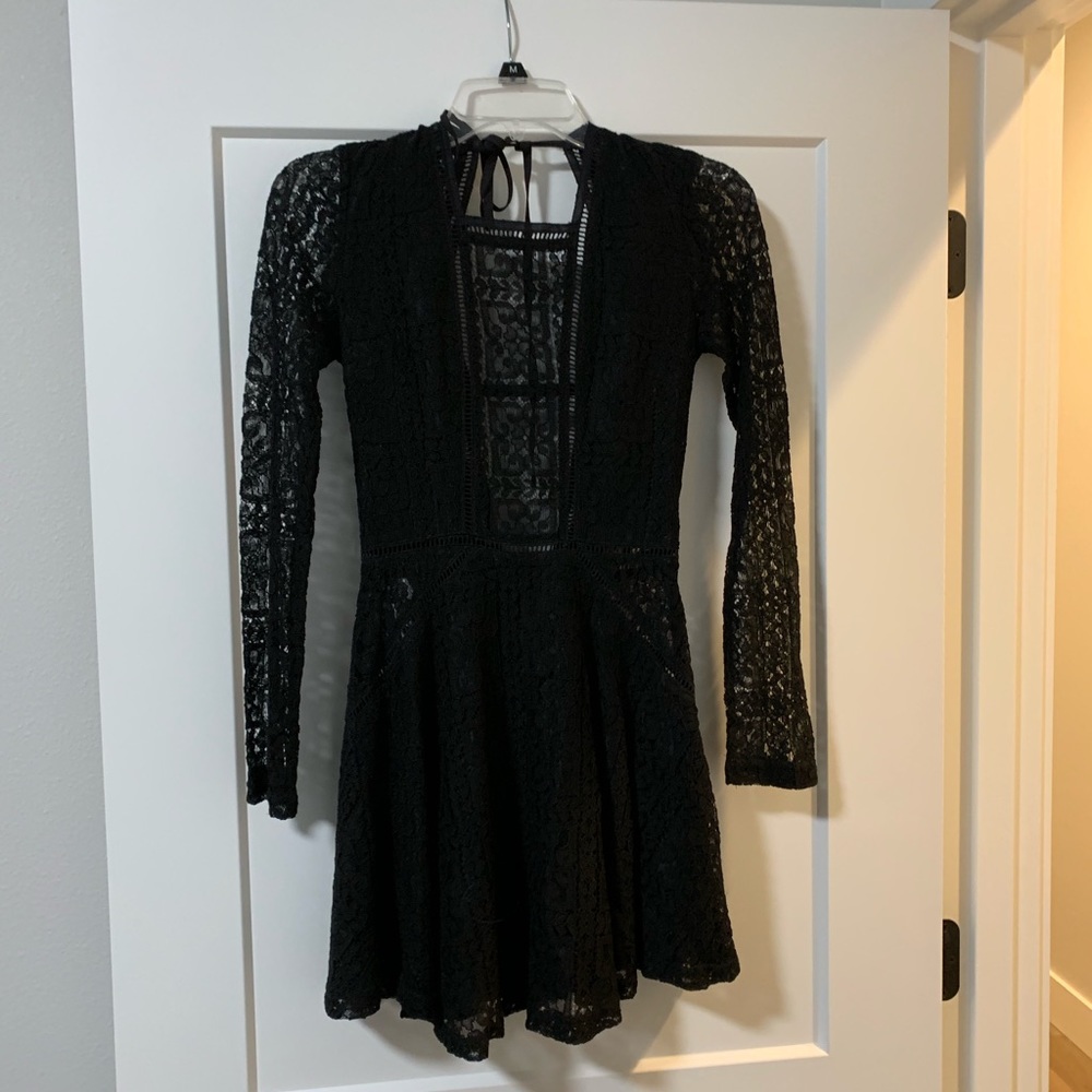 Black lace open back dress